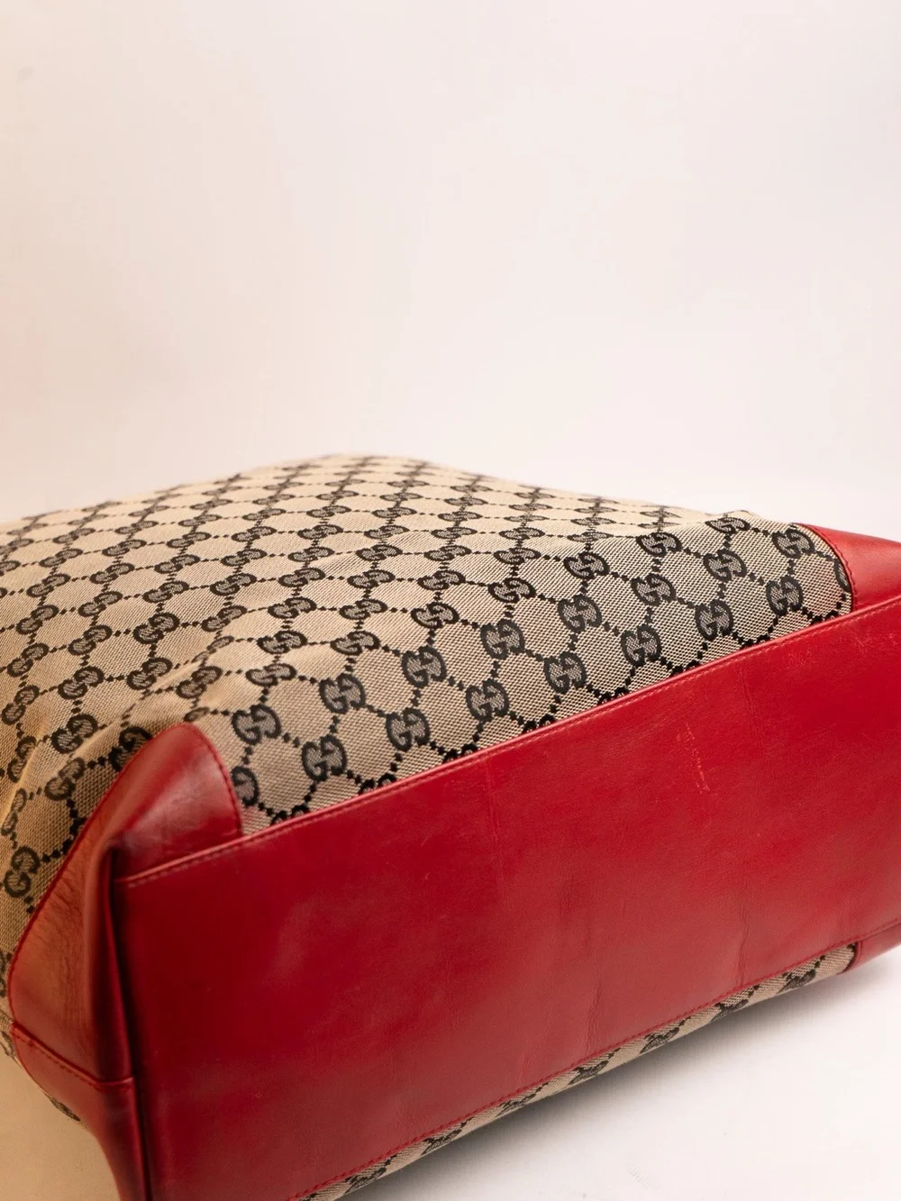 Gucci Beige GG Canvas Tote with Red Leather Trim